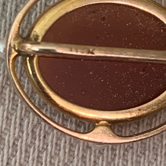 14k Gold Antique Cameo Stick Pin Pearls - Picture 6 of 6
